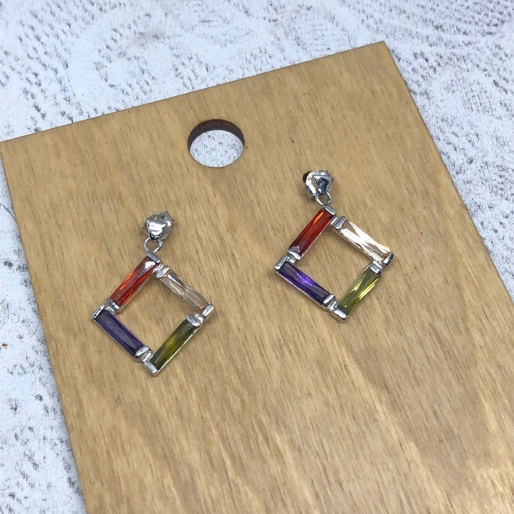 Sterling Silver 926 Dangle Drop Geometric Earrings Signed